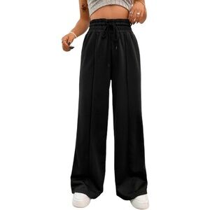 Women's Wide Leg Sweatpants V Crossover Elastic High Waisted Loose Long Pants